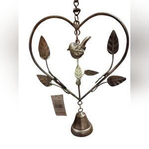 Heart Shaped Metal W Rose and Bird Hanging Decor with Bell